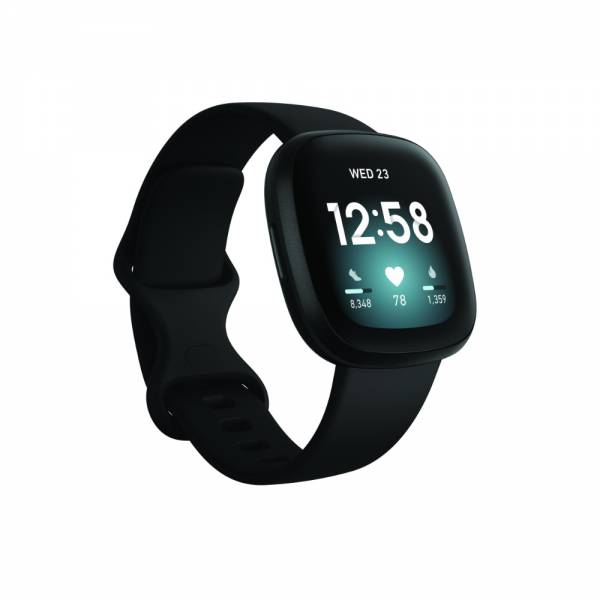 Fitbit Versa 3 Smartwatch Abgewinkelt Schwarz